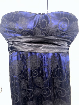 Evening dress with lace like new, black and blue