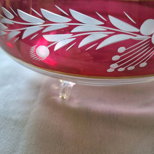 Ruby Color Crystal Bowl with 24K Gold Like New