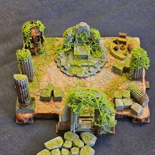 Ancient temple diorama for DnD and tabletop, hand-painted and stylized