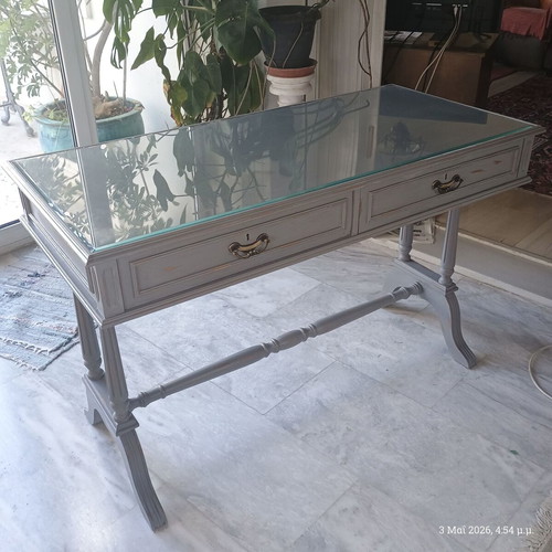 Desk used solid wood painted gray with chalk paint