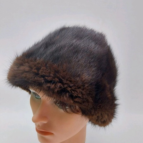 Women's natural fur hat like new, vintage winter, brown, size 55