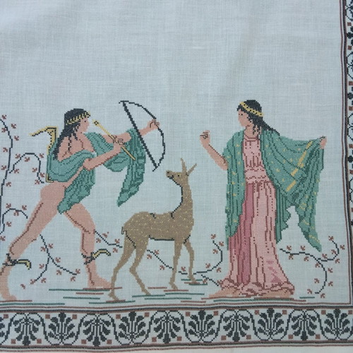 Vintage χειροποίητο κεντητό σεμέν Άρτεμη & Απόλλων