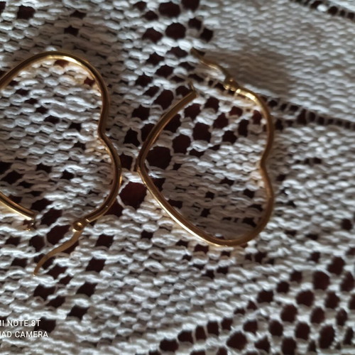Heart earrings like new, gold color, steel, 3.5x3 cm