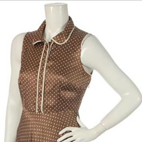 Brown sleeveless summer dress with polka dots