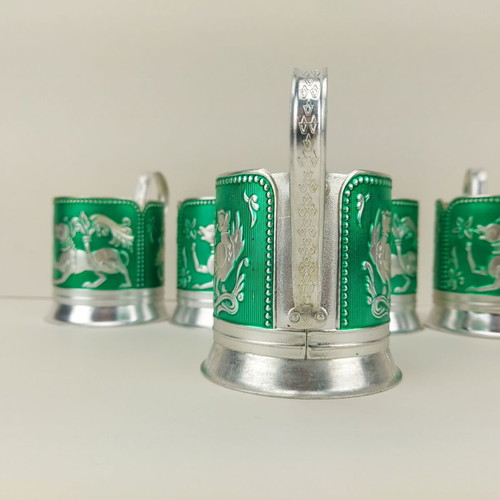 Old Soviet Russian set of 5 cup holders type podstakannik used