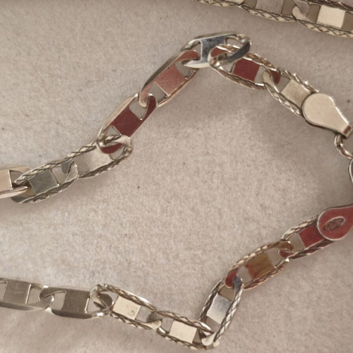 Unisex Italian 925 silver chain with flat links, 57 cm