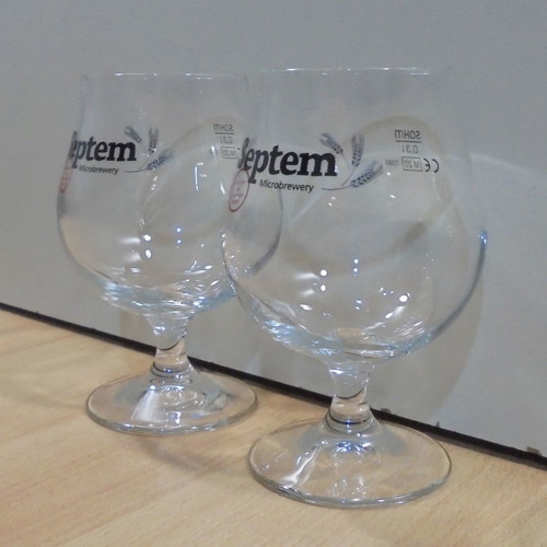 Septem beer set of two used promotional stemmed glasses 0.3lt