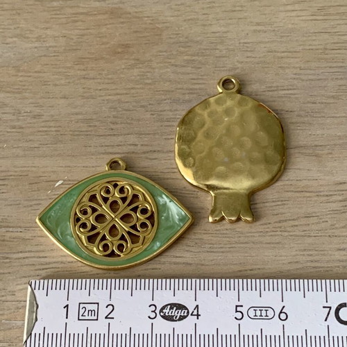 Gold-plated pendants with pomegranate and eye, new