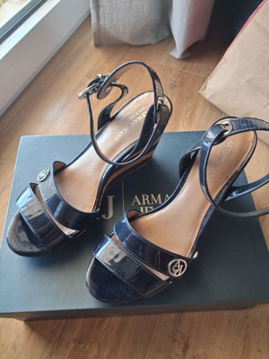 Armani Jeans women's platform sandals, dark blue patent leather, size 36