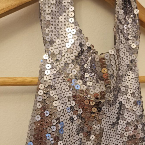 Midi dress backless with sequins silver size XS like new