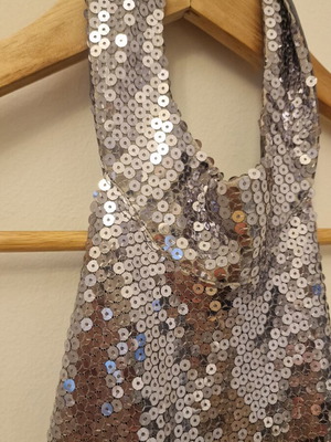 Midi dress backless with sequins silver size XS like new