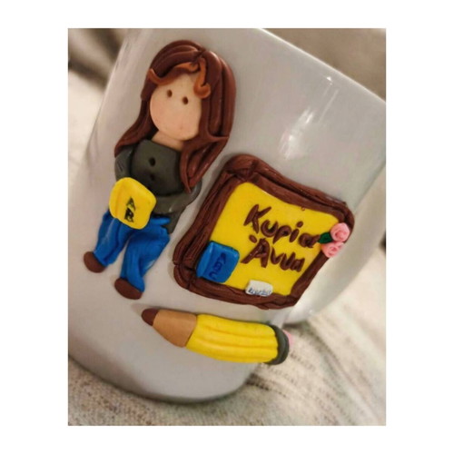 Handmade mug for teacher with cupcake design and name