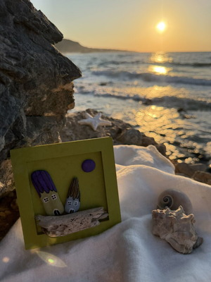Wooden Handmade Frame with Sea Materials 11.8x11.8 cm
