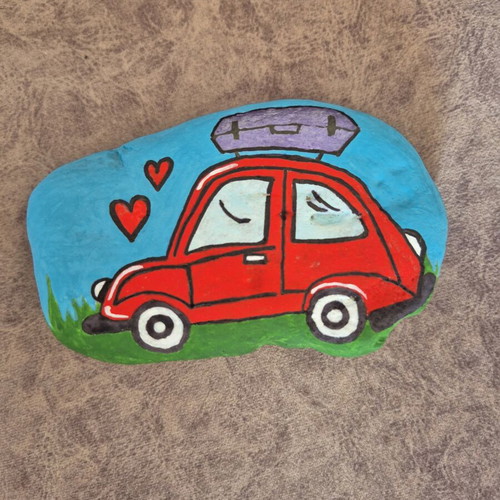 Painted stone car, new, tempera art