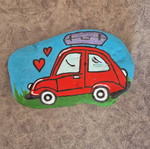 Painted stone car, new, tempera art