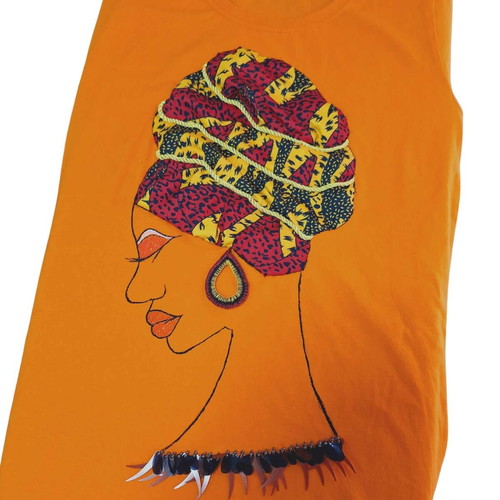 Fruit of the Loom Africana Handmade T-shirt new, colorful orange