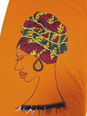 Fruit of the Loom Africana Handmade T-shirt new, colorful orange