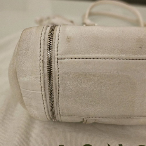 Longchamp leather tote bag used, white color