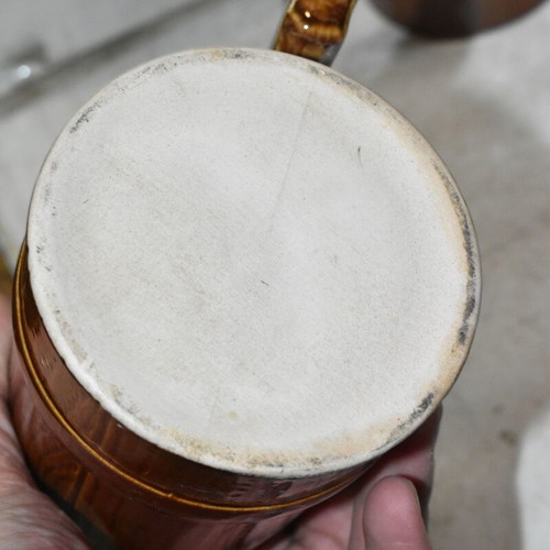 Set of 2 vintage ceramic beer mugs used with rustic wood and leaf design