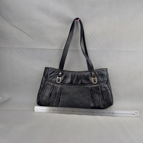 Old Soviet women's black leather bag used