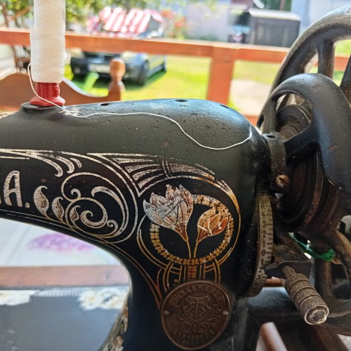 Manual tabletop sewing machine, 100-year-old German