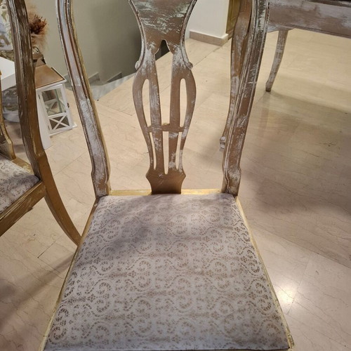 Living room dining table used with 6 antique chairs, solid wood and protective glass