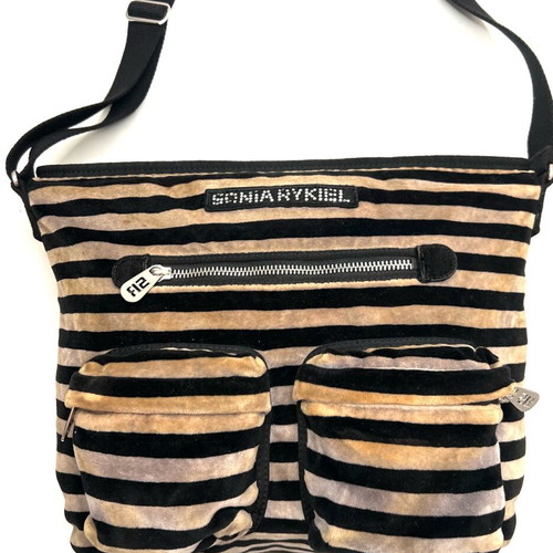 Sonia Rykiel striped crossbody bag used, black and beige fabric
