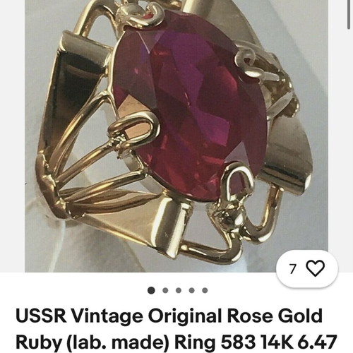 Gold ring 583 14K used, red stone