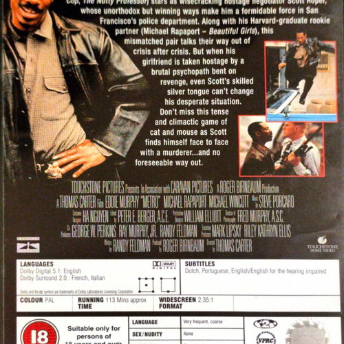 Metro DVD action movie with Eddie Murphy, used, English subtitles