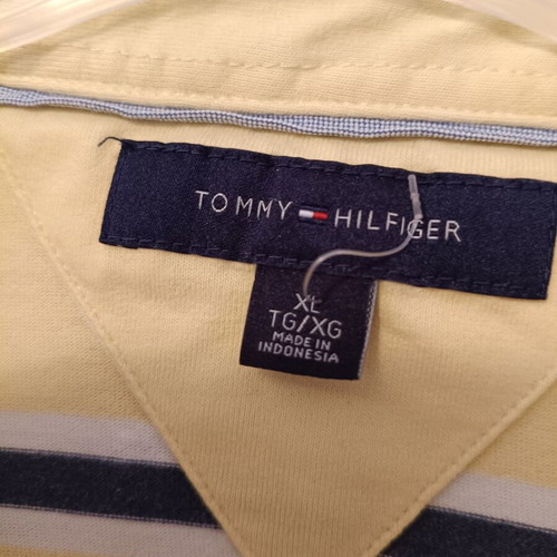 Tommy Hilfiger polo shirt XL like new, yellow with blue and white stripes