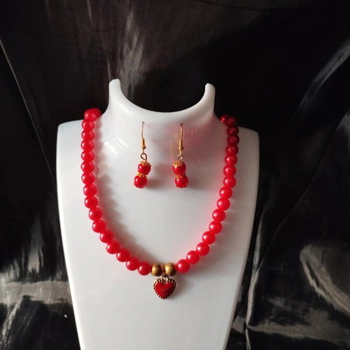 Red summer  necklace and earings set