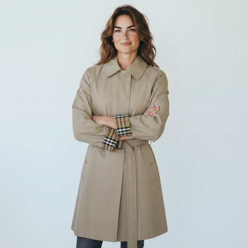 Burberry London Classic Single-Breasted Nova Check Trench Coat with Belt