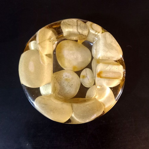 Vintage handmade ashtray with resin and natural pebbles used