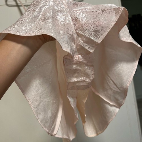 Lingerie one-piece shorts pink pastel satin with lace flowers, new, XS