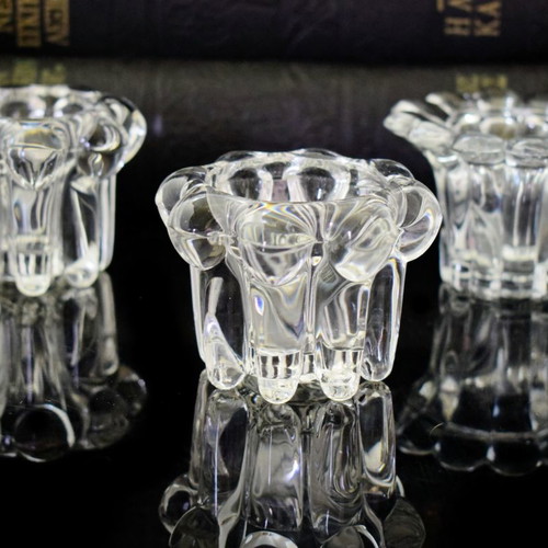 Set of 3 candlesticks used, heavy transparent glass