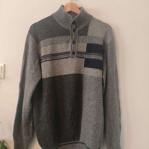 Re Del Mare gray and blue wool polo sweater M/L like new
