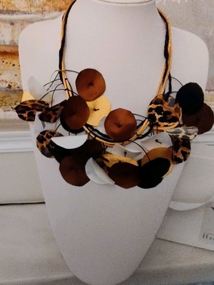 Handmade fabric necklace new in earthy tones