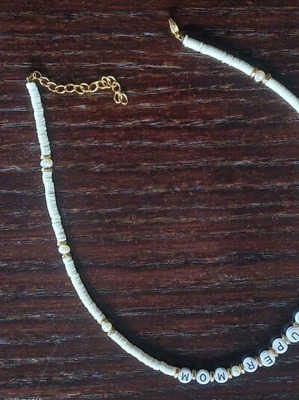 Necklace with white beads and words super mom new