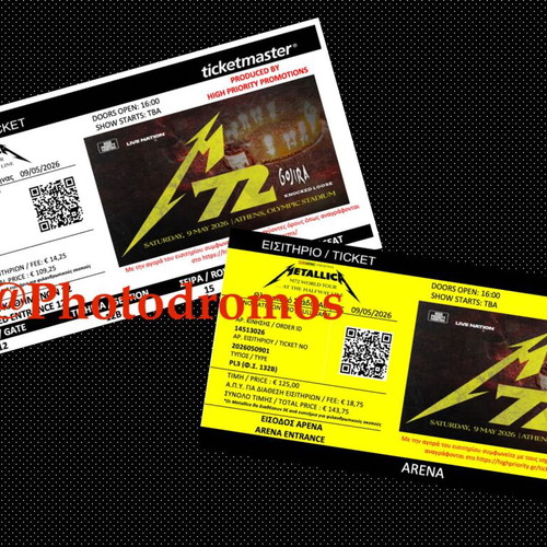 Customized Metallica M72 Tour Athens 9-05-2026 Ticket Hard-Copy