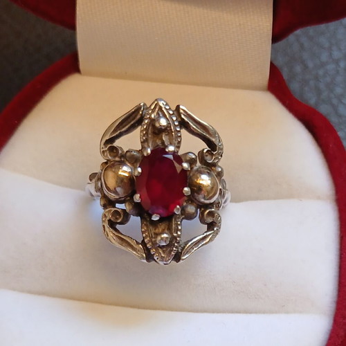 Silver gold ring with ruby, like new