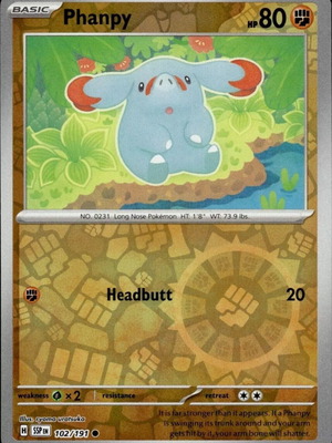 Pokemon Phanpy 102/191 Reverse Holo συλλεκτική κάρτα καινούργια