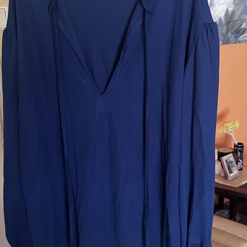 Women's oversized blouse dark blue with boxnow and puff sleeves new