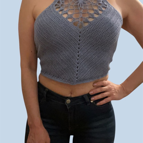 Crochet Halter Crop blue, new, size M
