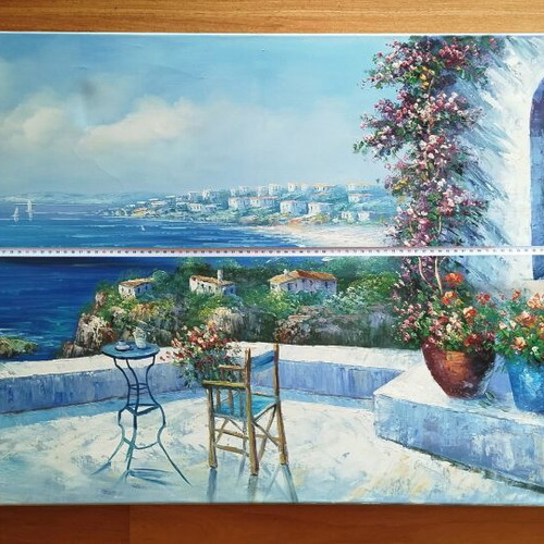 Large canvas painting with Greek Mediterranean landscape like new