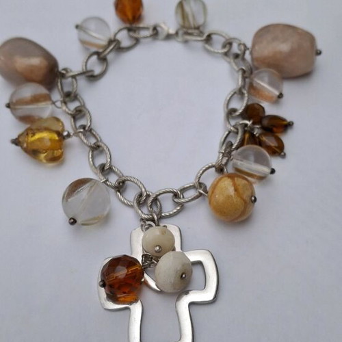 Silver set 925 with semi-precious stones, bracelet and cross new