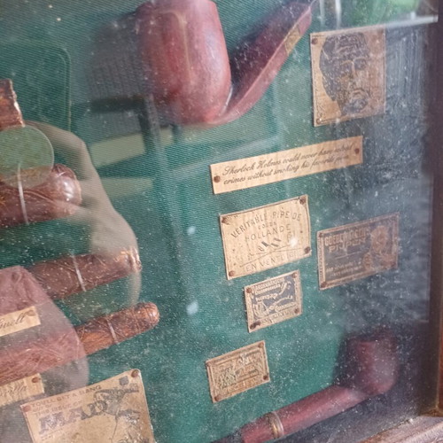 Vintage Sherlock Holmes Shadow Box Wall Decor with Tobacco Theme