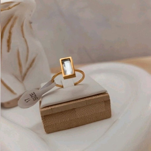 Steel ring with diamond new, gold-colored