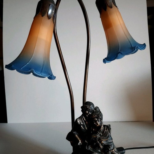 Armani vintage table lamp with bronze statue and tricolor glass like new