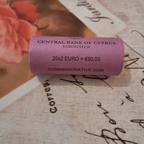 2 Euro Cyprus Commemorative Coin Roll 2026 UNC, 25 Coins