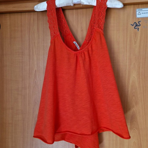 Regalinas asymmetrical coral blouse new, one size with embroidery